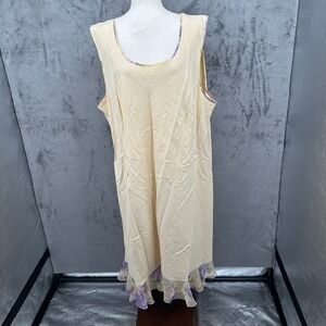 Fiorilini International Plus 28W Linen Rayon Dress Floral Hem Sleeveless Beige